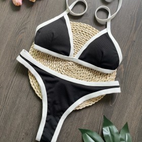Pit Striped Black and White Bikini Swimsuit