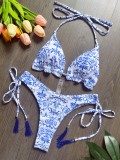 Blue and White Porcelain Printed Bikini