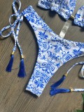 Blue and White Porcelain Printed Bikini