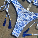 Blue and White Porcelain Printed Bikini