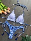 Blue and White Porcelain Printed Bikini