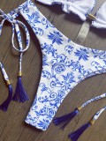 Blue and White Porcelain Printed Bikini