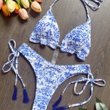 Blue and White Porcelain Printed Bikini