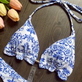Blue and White Porcelain Printed Bikini