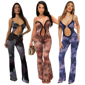 Perspective Strap Hollowed Out Navel Slimming Micro Horn Jumpsuit