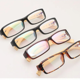 Bamboo and Wood Mirror Legs Black Frame Small Square Frame Flat Blue Light Glasses
