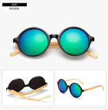 Round Frame Glasses Retro Round Bamboo Leg Sunglasses