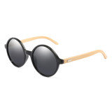 Round Frame Glasses Retro Round Bamboo Leg Sunglasses