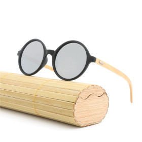 Round Frame Glasses Retro Round Bamboo Leg Sunglasses