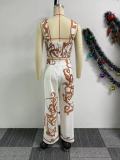 Two Piece Set of Printed Suspender High Waisted Wide Leg Pants