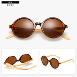 Round Frame Glasses Retro Round Bamboo Leg Sunglasses