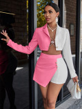 Short Women's Small Suit Set with Contrast Color Collar in Suit