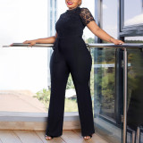 Lace  Cut Hollow Short Sleeved Strappy High Waisted Wide Leg Jumpsuit