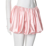 Solid Color Low Waisted Pleated Casual Versatile Short Skirt