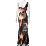 Asymmetric Strap Printed Dress