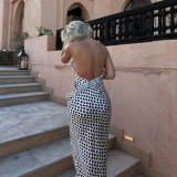 Satin Polka Dot Printed Camisole Backless Long Skirt