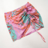 Perspective Exposed Navel Sexy Bikini Printed Three Piece Set