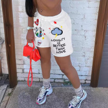 Cartoon and Letter Printed Waistband Shorts with Pockets