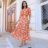Elegant Round Neck Patchwork A-line Long Skirt