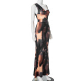 Asymmetric Strap Printed Dress