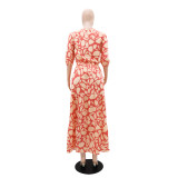 Elegant Round Neck Patchwork A-line Long Skirt