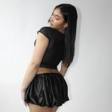Solid Color Low Waisted Pleated Casual Versatile Short Skirt