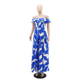 Elegant One Shoulder Strap High Slit Long Skirt