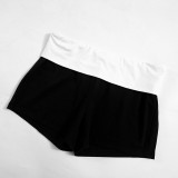 Hanging Strap Exposed Navel Contrasting Color Top Low Waisted Shorts Set