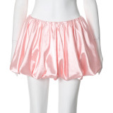 Solid Color Low Waisted Pleated Casual Versatile Short Skirt