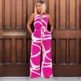 Printed Sleeveless V-neck Jumpsuit
