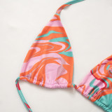 Perspective Exposed Navel Sexy Bikini Printed Three Piece Set