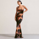 Asymmetric Strap Printed Dress