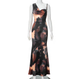 Asymmetric Strap Printed Dress