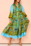 Printed Cardigan with Lace Up Hem and Lapel Long Sleeved Dress