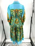 Printed Cardigan with Lace Up Hem and Lapel Long Sleeved Dress