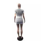 Striped Casual Woolen Dress Set