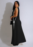 Camellia Bow Sleeveless Long Vest Skirt Wide Leg Pants Set