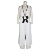 Camellia Bow Sleeveless Long Vest Skirt Wide Leg Pants Set