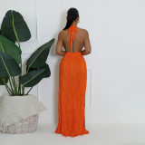 Open Back Formal Solid Color Pleated Dress