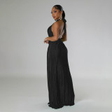 Open Back Formal Solid Color Pleated Dress