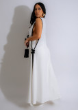 Camellia Bow Sleeveless Long Vest Skirt Wide Leg Pants Set