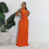 Open Back Formal Solid Color Pleated Dress