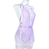 Wave Point Perspective Mesh Lace Crystal Buckle Pure Shuk Strap Sleeping Skirt