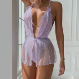 Wave Point Perspective Mesh Lace Crystal Buckle Pure Shuk Strap Sleeping Skirt
