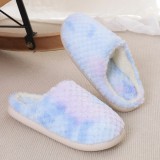 Hairy Slippers for Winter Home Warmth Cotton Slippers with Anti Slip and Thick Velvet Tie Dyed Checkered Cotton Slippers