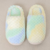 Hairy Slippers for Winter Home Warmth Cotton Slippers with Anti Slip and Thick Velvet Tie Dyed Checkered Cotton Slippers