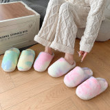 Winter Velvet Fur Slippers Tie Dyed Gradient Cotton Slippers for Home Use Cotton Slippers