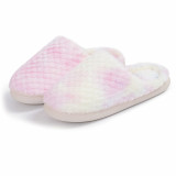 Hairy Slippers for Winter Home Warmth Cotton Slippers with Anti Slip and Thick Velvet Tie Dyed Checkered Cotton Slippers