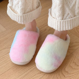 Winter Velvet Fur Slippers Tie Dyed Gradient Cotton Slippers for Home Use Cotton Slippers