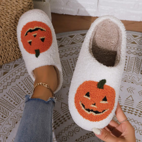 Halloween New Home Cute Cartoon Pumpkin Cotton Slippers for Couples Warm Cotton Slippers